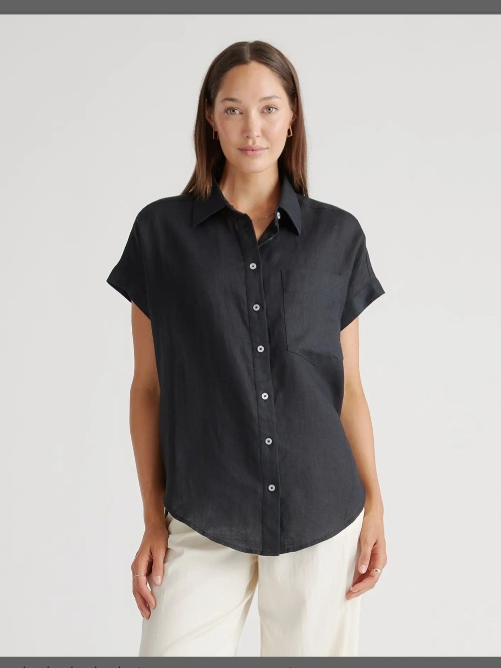 Quince Black Short Sleeve Button-Down Shirt
